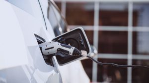 Charging electro car at the electric gas station